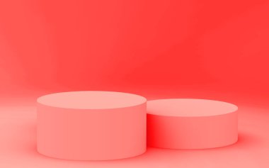 3D pembe mercan silindirli podyum. Stüdyo arka planı minimumda. Soyut 3d geometrik şekil çizimi. Sevgililer Günü ürünü için göster.