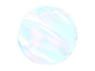 Beyaz arka planda izole edilmiş 3D mavi top kristal eğimli renkler. Soyut kabarcık parlak pastel 3d geometrik şekil çizimi. 