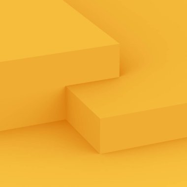 3D sarı podyum sahnesi stüdyo arkaplanı çok az. Soyut 3d geometrik şekil çizimi. Yaz tatili ürünleri için görüntü.