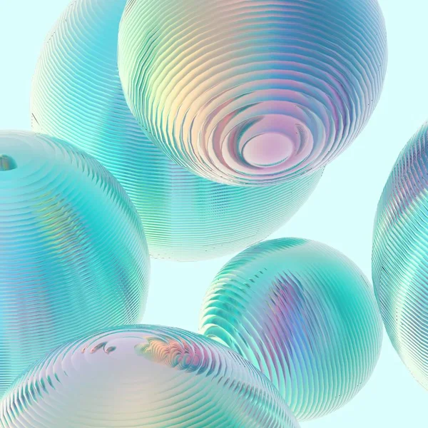 ミントグリーンのボールシルバーグラデーションの色の背景を隔離 アブストラクトバブル光沢パステル3D幾何形状オブジェクトイラストレンダリング — ストック写真