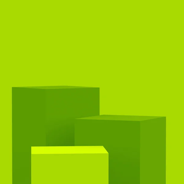 Grüne Würfel Quadratischen Podium Minimalen Studio Hintergrund Abstrakte Darstellung Geometrischer — Stockfoto