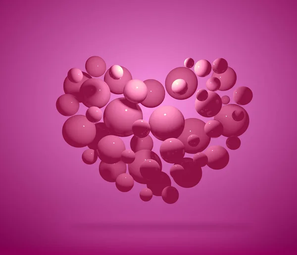 3d pink light glow ball in heart shape on pink color background. Abstract 3d isolated rendering concept valentines day.