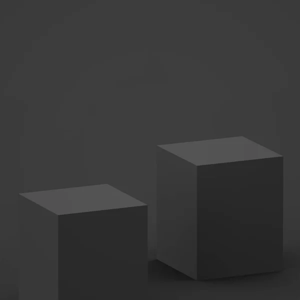 3Dブラックグレーキューブとボックス表彰台最小シーンスタジオの背景 概要3D形状オブジェクトイラストレンダリング オンラインビジネス製品の表示 — ストック写真