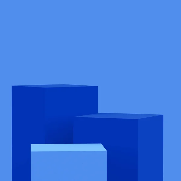 Голубые Кубики Квадратный Подиум Минимальный Студийный Фон Абстрактная Трехмерная Иллюстрация — стоковое фото