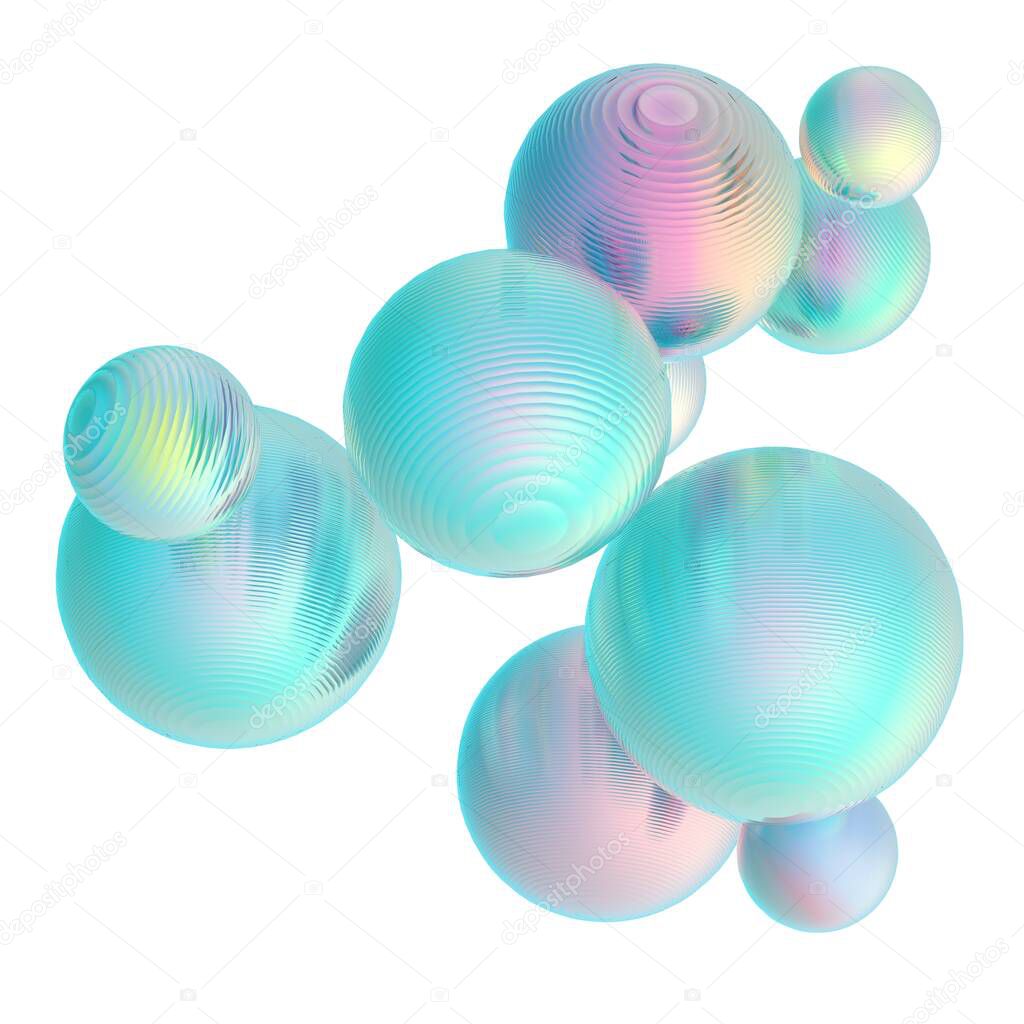 Mint green balls silver gradient colors isolated background. Abstract bubble glossy pastel 3d geometric shape object illustration render. 