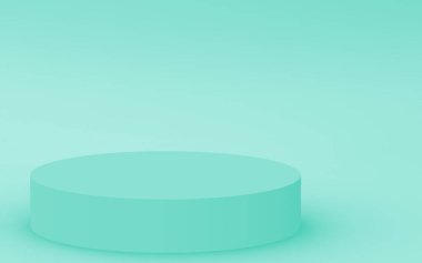 3D yeşil, parlak silindir podyum stüdyo arkaplanı. Soyut 3d geometrik şekil çizimi. Gıda için doğal ürün görüntüsü.