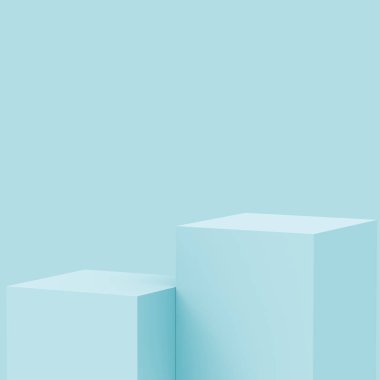 3D mavi parlak sahne sahne stüdyo arkaplanı minimal. Soyut 3d geometrik şekil çizimi. Teknoloji, tıp sektörü ve yaz tatili ürünleri için görüntü.