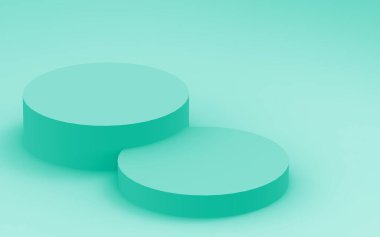 3D yeşil, parlak silindir podyum stüdyo arkaplanı. Soyut 3d geometrik şekil çizimi. Gıda için doğal ürün görüntüsü.