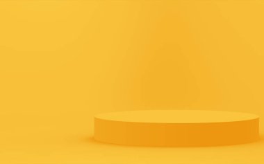 3D sarı silindir podyum minimum stüdyo arkaplanı. Soyut 3d geometrik şekil çizimi. Yaz tatili ürünleri için görüntü.