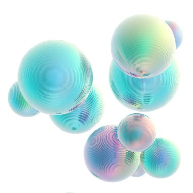 Nane yeşili toplar gümüş renkler izole edilmiş arka plan. Soyut kabarcık parlak pastel 3d geometrik şekil çizimi. 