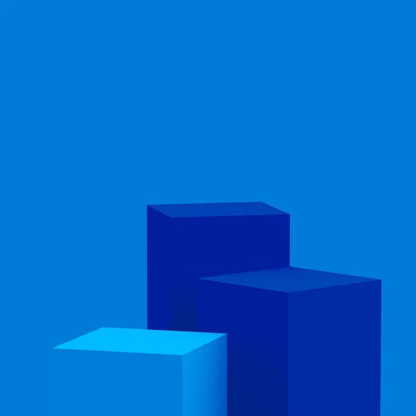 Blaue Würfel Quadratischen Podium Minimalen Studio Hintergrund Abstrakte Darstellung Geometrischer — Stockfoto