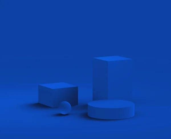 Modré Pódium Moderní Minimální Design Studiu Pozadí Abstraktní Vykreslení Geometrického — Stock fotografie