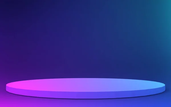 3d mor neon ışıklı silindir podyum minimal stüdyo gradyan koyu renk arka plan. Soyut 3d geometrik şekil çizimi. Gece kulübü partisi ve teknoloji ürünü.