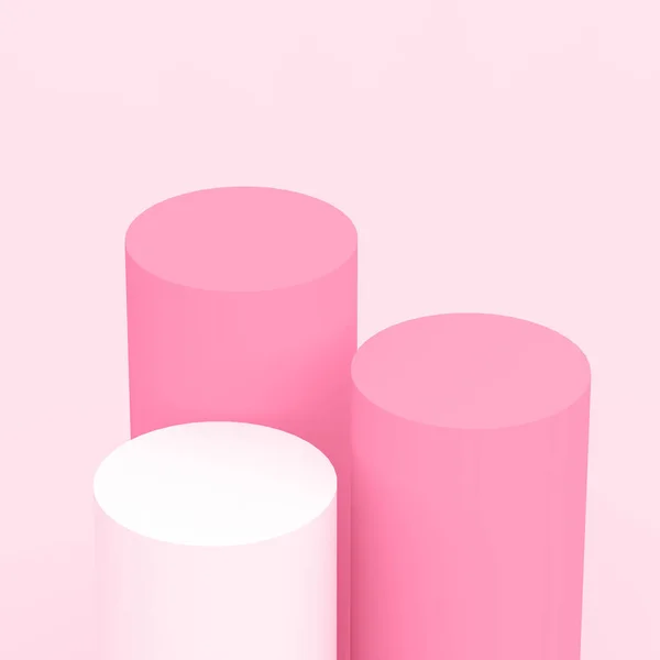 3Dホワイトピンクのバラシリンダーの表彰台最小限のスタジオの背景 アブストラクト3Dパステルカラー幾何形状オブジェクトイラストレンダリング 化粧品香水ファッション製品の表示 — ストック写真