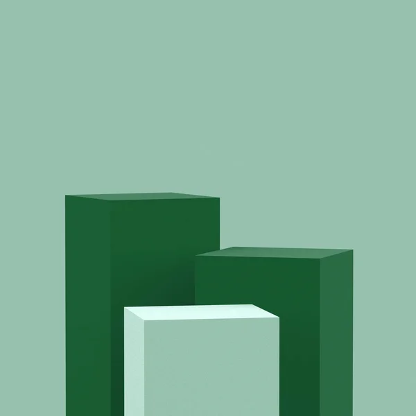 3Dオリーブ緑のキューブの正方形の表彰台最小スタジオの背景 概要3D形状オブジェクトイラストレンダリング 食品天然物の表示 — ストック写真