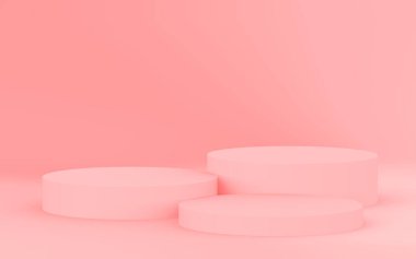 3D pembe silindir podyum minimum stüdyo arkaplanı. Soyut 3d geometrik şekil çizimi. Sevgililer Günü ürünü için göster.