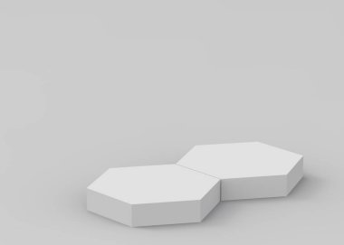 3d beyaz gri altıgen podyum minimum stüdyo arka planı. Soyut 3d geometrik şekil çizimi. Kozmetik ve güzellik ürünleri için görünüm.