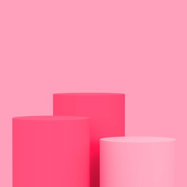 3d beyaz pembe gül silindir podyum minimum stüdyo arka planı. Soyut 3d pastel renk geometrik şekil çizimi. Kozmetik parfüm ürünleri için görünüm.