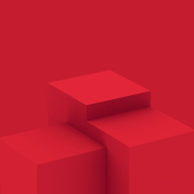 3d kırmızı beyaz sahne sahne stüdyo arkaplanı minimal. Soyut 3d geometrik şekil çizimi. Çin Yeni Yıl Tatili ve Mutlu Noeller ürünleri için ekran.