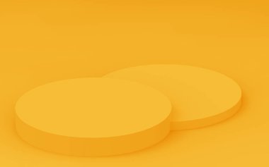 3D sarı silindir podyum minimum stüdyo arkaplanı. Soyut 3d geometrik şekil çizimi. Yaz tatili ürünleri için görüntü.