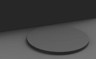 3d gri siyah silindir podyum minimum stüdyo arkaplanı. Soyut 3d geometrik şekil çizimi. İş ürünü sunumu için.