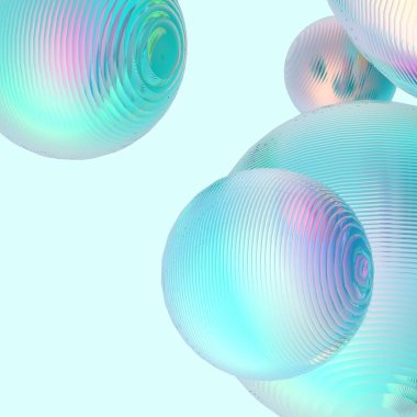 Nane yeşili toplar gümüş renkler izole edilmiş arka plan. Soyut kabarcık parlak pastel 3d geometrik şekil çizimi. 