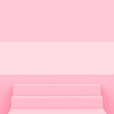 3D pembe küp ve podyum stüdyo arka planı çok az. Soyut 3d geometrik şekil çizimi. Kozmetik moda ve sevgililer günü ürünü. 