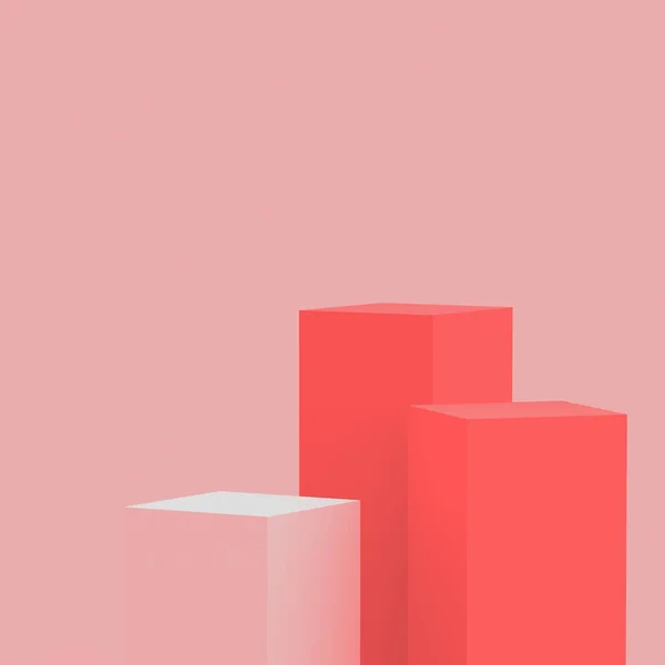 Рожеві Помаранчеві Кубики Квадратний Подіум Мінімальний Студійний Фон Анотація Геометричної — стокове фото