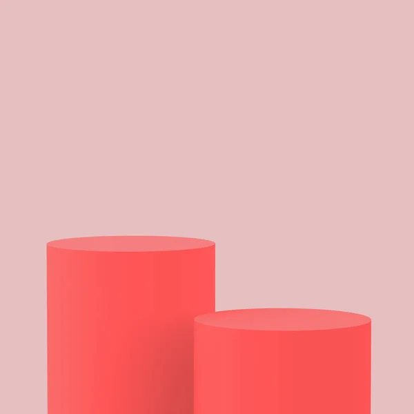 Rózsaszín Narancs Fehér Henger Dobogó Minimális Stúdió Háttér Absztrakt Geometriai — Stock Fotó