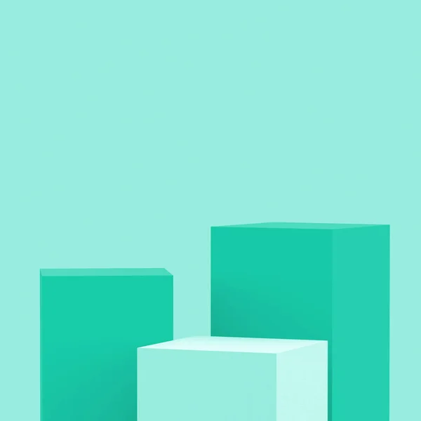 Green Turquoise Pastel Cubes Square Podium Set Minimal Studio Background — Stock Photo, Image