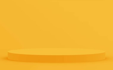 3D sarı silindir podyum minimum stüdyo arkaplanı. Soyut 3d geometrik şekil çizimi. Yaz tatili ürünleri için görüntü.