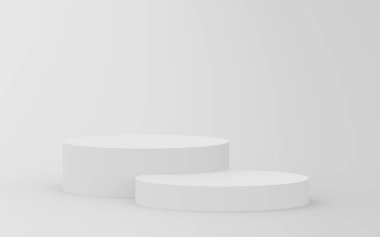 3D gri, parlak silindir podyum stüdyo arka planı. Soyut 3d geometrik şekil çizimi çizimi.