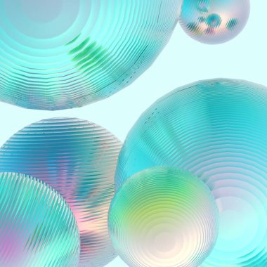 Nane yeşili toplar gümüş renkler izole edilmiş arka plan. Soyut kabarcık parlak pastel 3d geometrik şekil çizimi. 