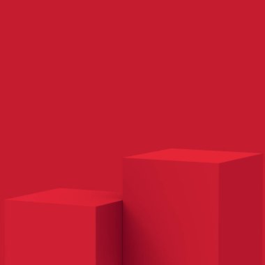 3d kırmızı beyaz sahne sahne stüdyo arkaplanı minimal. Soyut 3d geometrik şekil çizimi. Çin Yeni Yıl Tatili ve Mutlu Noeller ürünleri için ekran.