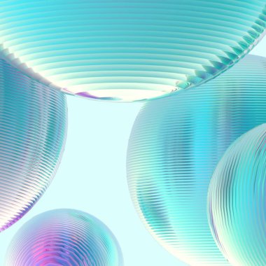 Nane yeşili toplar gümüş renkler izole edilmiş arka plan. Soyut kabarcık parlak pastel 3d geometrik şekil çizimi. 