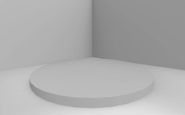 3d gri beyaz silindir podyum minimum stüdyo arkaplanı. Soyut 3d geometrik şekil çizimi çizimi.