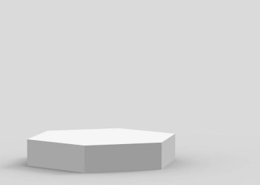 3d beyaz gri altıgen podyum minimum stüdyo arka planı. Soyut 3d geometrik şekil çizimi. Kozmetik ve güzellik ürünleri için görünüm.
