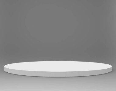 3d gri beyaz silindir podyum minimum stüdyo arkaplanı. Soyut 3d geometrik şekil çizimi çizimi.