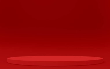 3d kırmızı silindir podyum minimum stüdyo arkaplanı. Soyut 3d geometrik şekil çizimi. Yaz tatili ürünleri için görüntü.