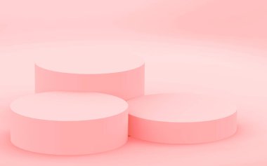 3D pembe silindir podyum minimum stüdyo arkaplanı. Soyut 3d geometrik şekil çizimi. Sevgililer Günü ürünü için göster.