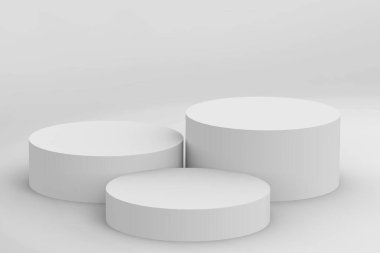 3d gri beyaz silindir podyum minimum stüdyo arkaplanı. Soyut 3d geometrik şekil çizimi çizimi.