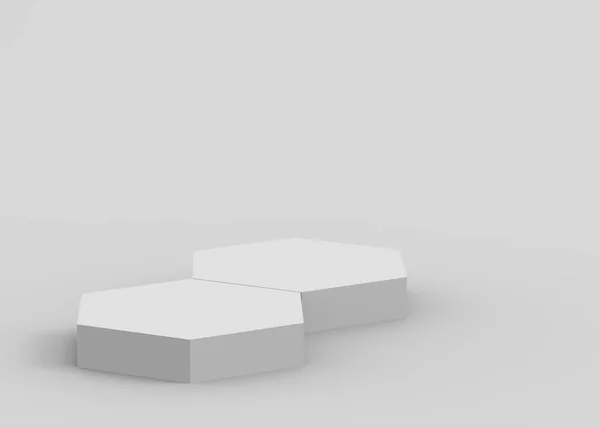 Blanc Gris Hexagone Podium Fond Studio Minimal Illustration Abstraite Objet — Photo