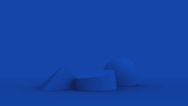 3D蓝景现代最小设计在工作室背景 摘要三维几何形体图解绘制 展示时尚产品和技术产品 — 图库照片