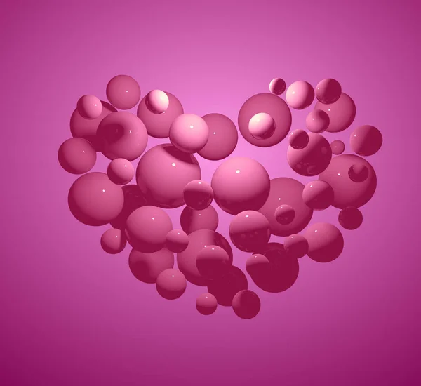 3d pink light glow ball in heart shape on pink color background. Abstract 3d isolated rendering concept valentines day.