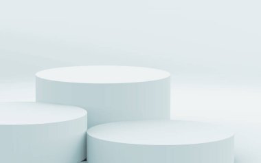 3D gri, parlak silindir podyum stüdyo arka planı. Soyut 3d geometrik şekil çizimi çizimi.