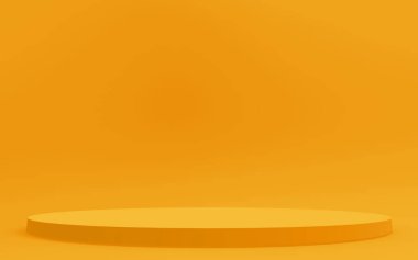 3D sarı silindir podyum minimum stüdyo arkaplanı. Soyut 3d geometrik şekil çizimi. Yaz tatili ürünleri için görüntü.