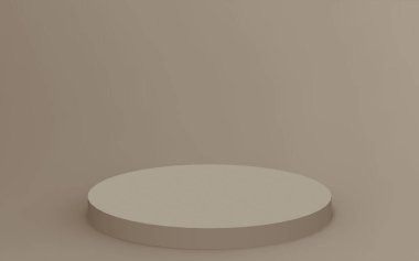 3D kahverengi silindir podyum stüdyo arkaplanı. Soyut 3d geometrik şekil çizimi. Kozmetik parfüm ürünleri için görünüm.