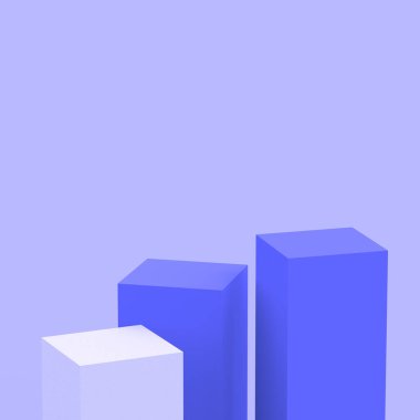 3D mor menekşe ve beyaz küp kare podyum minimum stüdyo arkaplanı. Soyut 3d geometrik şekil çizimi. Kozmetik parfüm ürünleri için görünüm.