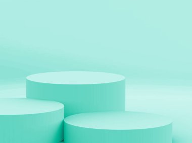 3D yeşil, parlak silindir podyum stüdyo arkaplanı. Soyut 3d geometrik şekil çizimi. Gıda için doğal ürün görüntüsü.