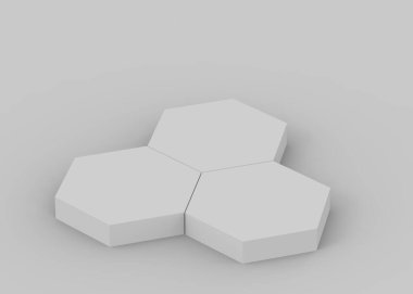 3d beyaz gri altıgen podyum minimum stüdyo arka planı. Soyut 3d geometrik şekil çizimi. Kozmetik ve güzellik ürünleri için görünüm.